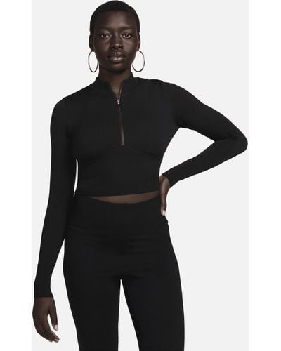 Nike Sportswear Chill Knit Slim Long-sleeve Cropped Jumper 1/2-zip Top - Black