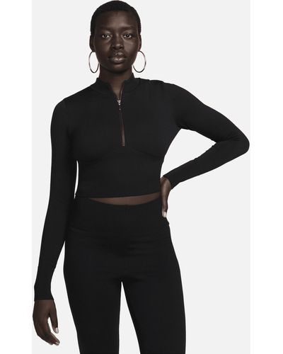 Nike Sportswear Chill Knit Slim Long-sleeve Cropped Sweater 1/2-zip Top - Black