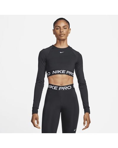Nike Pro 365 Dri-fit Cropped Long-sleeve Top - Black