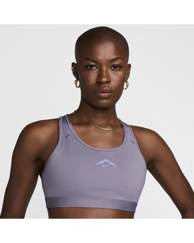 Nike Trail Swoosh On-the-run Medium-support Lightly Lined Sports Bra Polyester - Purple