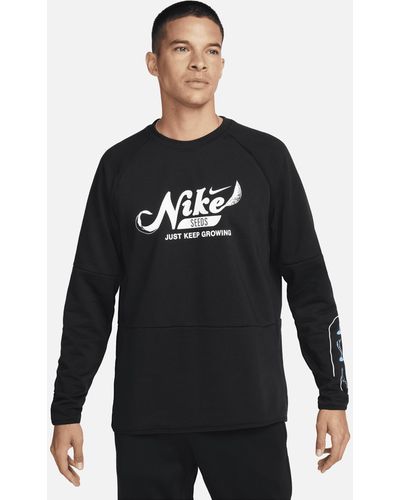 Nike Dri-fit Fleece Fitness Crew-neck Top - Black