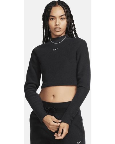 Nike Sportswear Phoenix Plush Slim Mock-neck Long-sleeve Cropped Cosy Fleece Top - Black