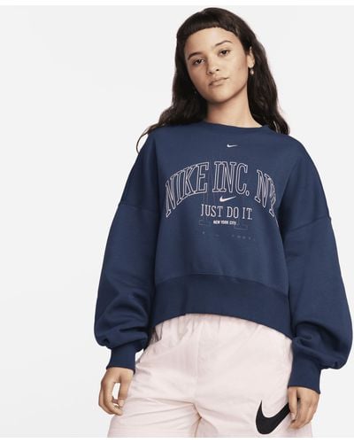 Nike Sportswear Phoenix Fleece Over-oversized Crew-neck Graphic Sweatshirt - Blue