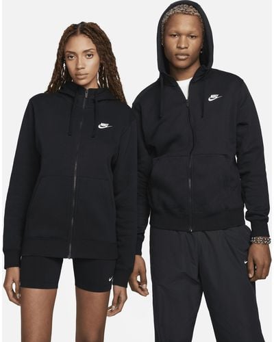 Nike Felpa con cappuccio e zip a tutta lunghezza sportswear club fleece - Nero