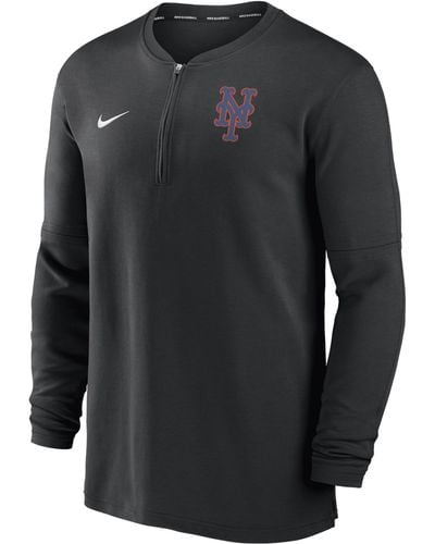 Nike New York Mets Authentic Collection Game Time Dri-fit Mlb 1/2-zip Long-sleeve Top - Black