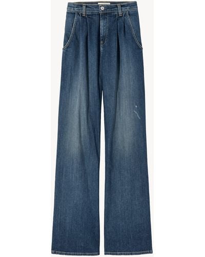 Nili Lotan Wide-Leg Bleach-Effect Denim Jeans - Blue