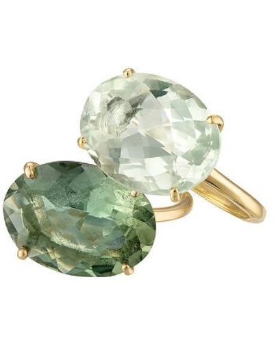 Nili Lotan 18k Gold Setting Ring With Radiant Cut Oval Topaz - Green