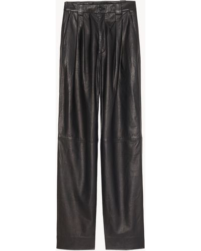 Nili Lotan Etienne Leather Pleated Pant - Grey