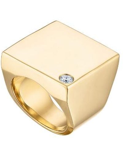 Nili Lotan Solid 18k Gold Square Ring With Diamond - Metallic