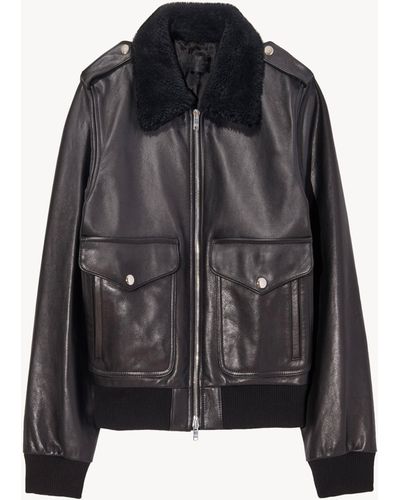 Nili Lotan Kenzie Leather Aviator Jacket - Black