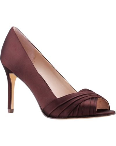 Nina Rhiyana-dark Chocolate Satin Peep Toe High-heel Classic Pump - Purple