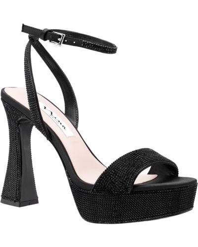 Nina Angella-black Satin Crystal Block-heel Platform Stiletto Sandal