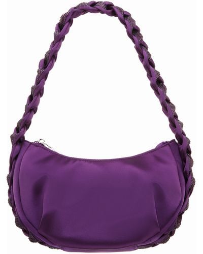 Nina STARRY-EGGPLANT braided Crystal Detail Hobo Bag - Purple