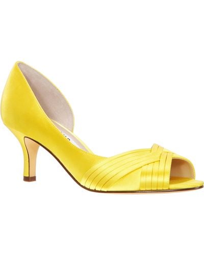 Nina Contesa-citron Satin Peep-toe D'orsay Mid-heel Dressy Pump - Yellow