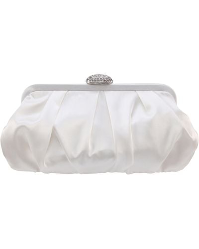 Nina Concord-ivory Pleated Frame Clutch With Crystal Clasp - White