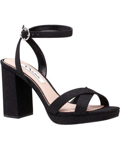 Nina Shelia-women's Black Textured Metallic High-heel Block Sandal