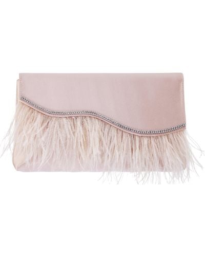 Nina Kaidy-pearl Rose Satin Clutch With Feather - Pink