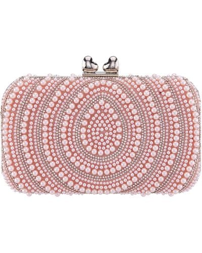 Nina Kendra-rose Mist Beaded/crystal Minaudiere With Double Hearts Clasp - Pink