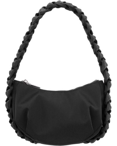 Nina Starry-black braided Crystal Detail Hobo Bag