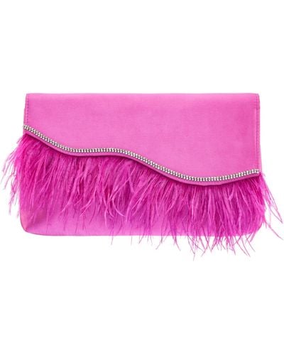 Nina Kaidy-ultra Pink Satin Clutch With Feather