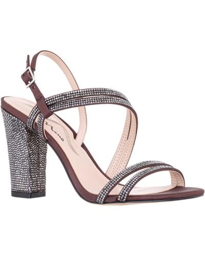 Nina Sabetha-dark Chocolate Crystal Block-heel Dressy Sandal - Metallic