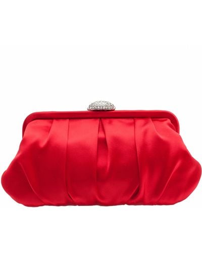 Nina Concord-red Rouge Pleated Frame Clutch With Crystal Clasp