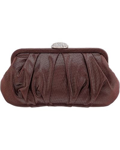 Nina Concord-bronze Pleated Frame Clutch With Crystal Clasp - Brown