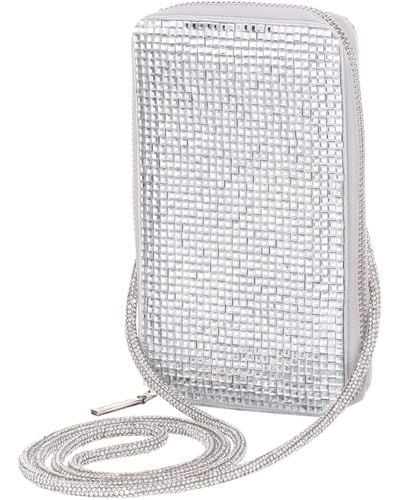 Nina Minty-silver Crystal Encrusted Crossbody Cellphone Bag - White