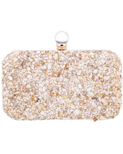 Nina Bliss-ivory Stone Beaded Minaudiere With Crystal Ball Closure - Metallic