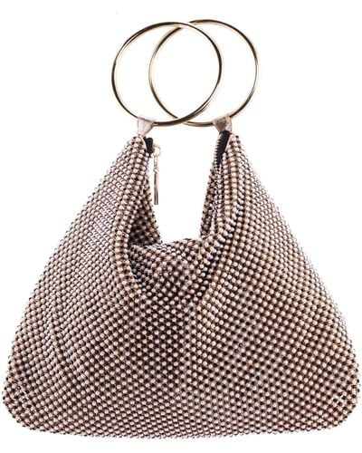 Nina Olivia-black And White Crystal Mesh Double Ring Handle Pouch - Brown