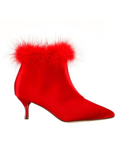 Nina Florenz-red Rouge Satin Feather Mid-heel Ankle Bootie
