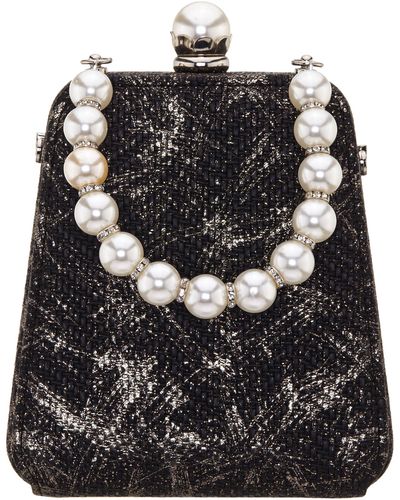 Nina Karlotta-black pearl Handle Embossed Woven Metallic Box Bag