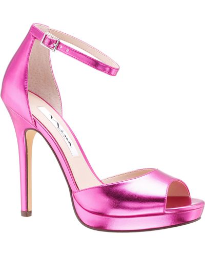 Nina Famia-hot Pink Metallic Foil Platform Stiletto Dress Sandal