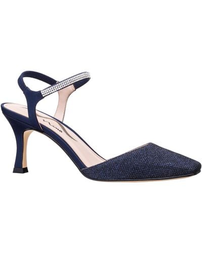 Nina James-womens Navy Metallic Textured Elastic Strap Mid-heel Pump - Blue