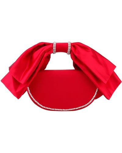 Nina Eveie-red Rouge Crystal Trimmed Satin Bow Bag