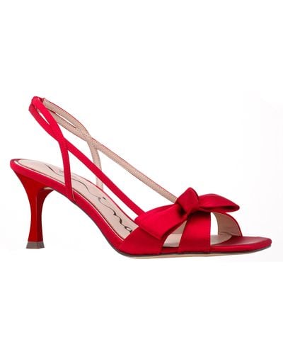 Nina Lizette-red Satin Bow Mid-heel Sandal