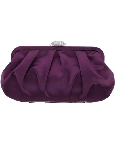 Nina CONCORD-EGGPLANT Pleated Frame Clutch With Crystal Clasp - Purple