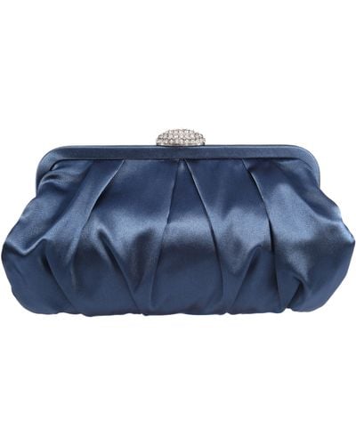 Nina Concord-navy Pleated Frame Clutch With Crystal Clasp - Blue