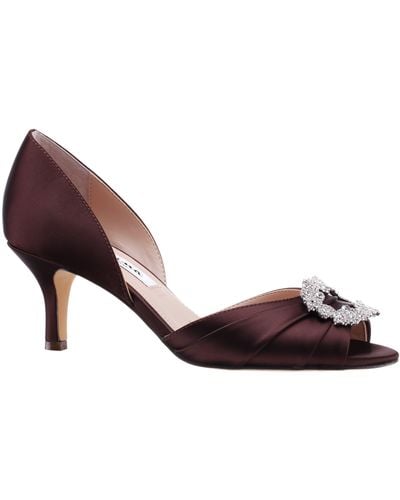 Nina Corrine-dark Chocolate Satin Jeweled Mid-heel D'orsay Classic Evening Pump - Brown