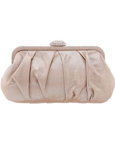 Nina Concord-taupe Pleated Frame Clutch With Crystal Clasp - Gray