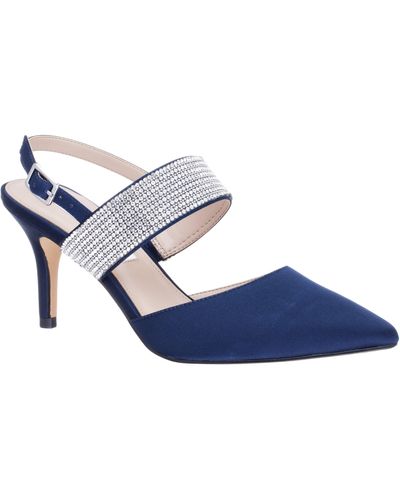 Nina Tenille-new Navy Satin Crystal Pointed-toe Mid-heel Dress Pump - Blue