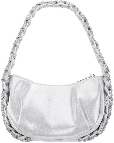 Nina Starry-true Silver braided Crystal Detail Hobo Bag - Gray
