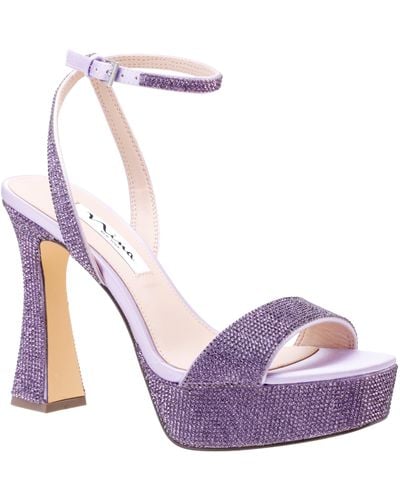 Nina Angella-royal Lilac Satin Crystal Block-heel Platform Stiletto Sandal - Purple
