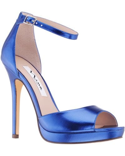 Nina Famia-electric Blue Metallic Foil Platform Stiletto Dress Sandal