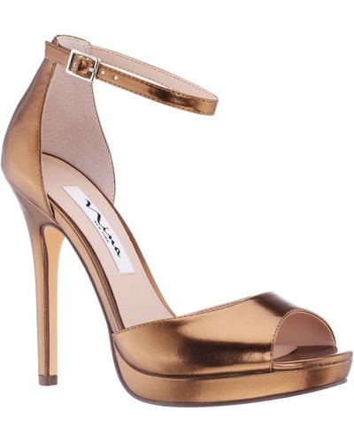 Nina Famia-bronze Metallic Foil Platform Stiletto Dress Sandal