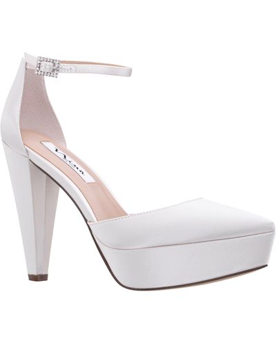 Nina Jessica-women's Ivory Satin Stiletto Block Heel Platform Pump - White