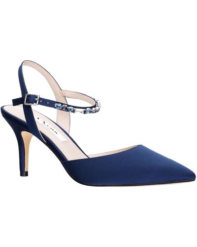 Nina Tucker-new Navy Satin Crystal Pointy-toe Mid-heel Dress Pump - Blue