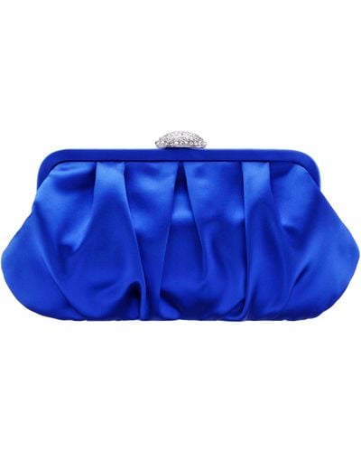Nina Concord-electric Blue Pleated Frame Clutch With Crystal Clasp