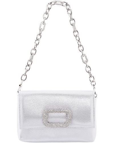 Nina Jenny-true Silver Shoulder Bag With Crystal Ornament And Strap - White