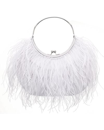 Nina Splash-white Feather Adorned Kiss-lock Frame Bag